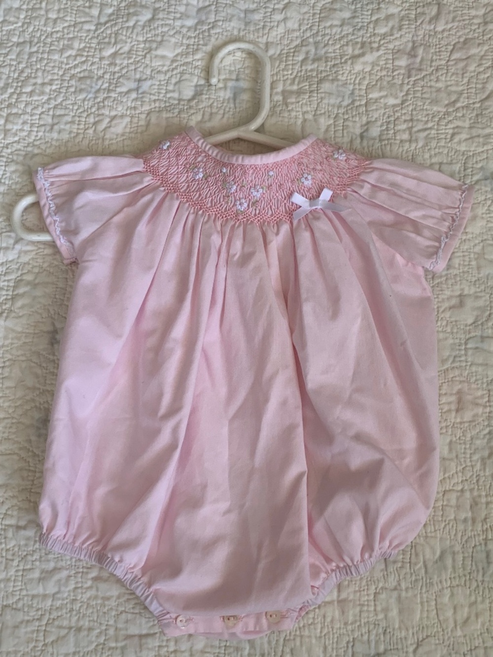 Sarah Louise England Smocked Floral Stitched Pink Bubble Romper Outfit Girl 6m